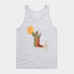 Prairie Cactus Flowers with Southwest Cowboy Boot Tank Top